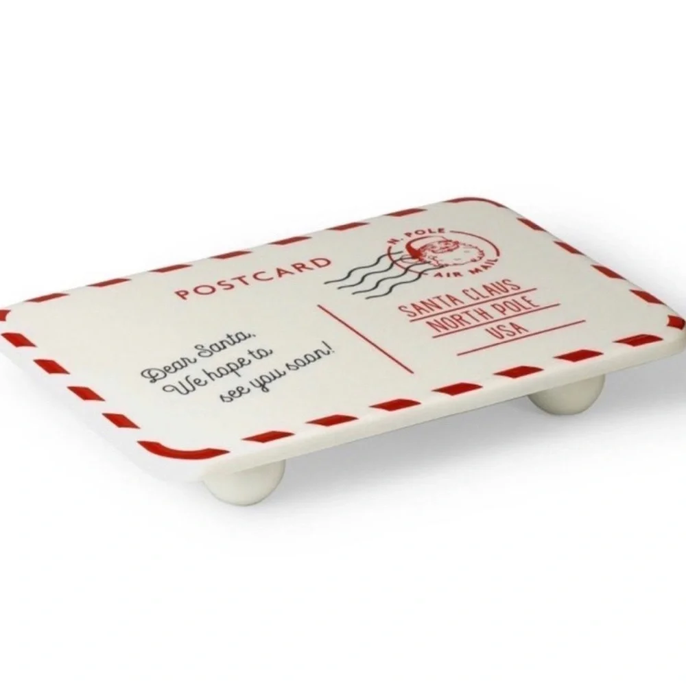 Target Bullseye Playground Dear Santa PostCard Ceramic Christmas Cake Stand
